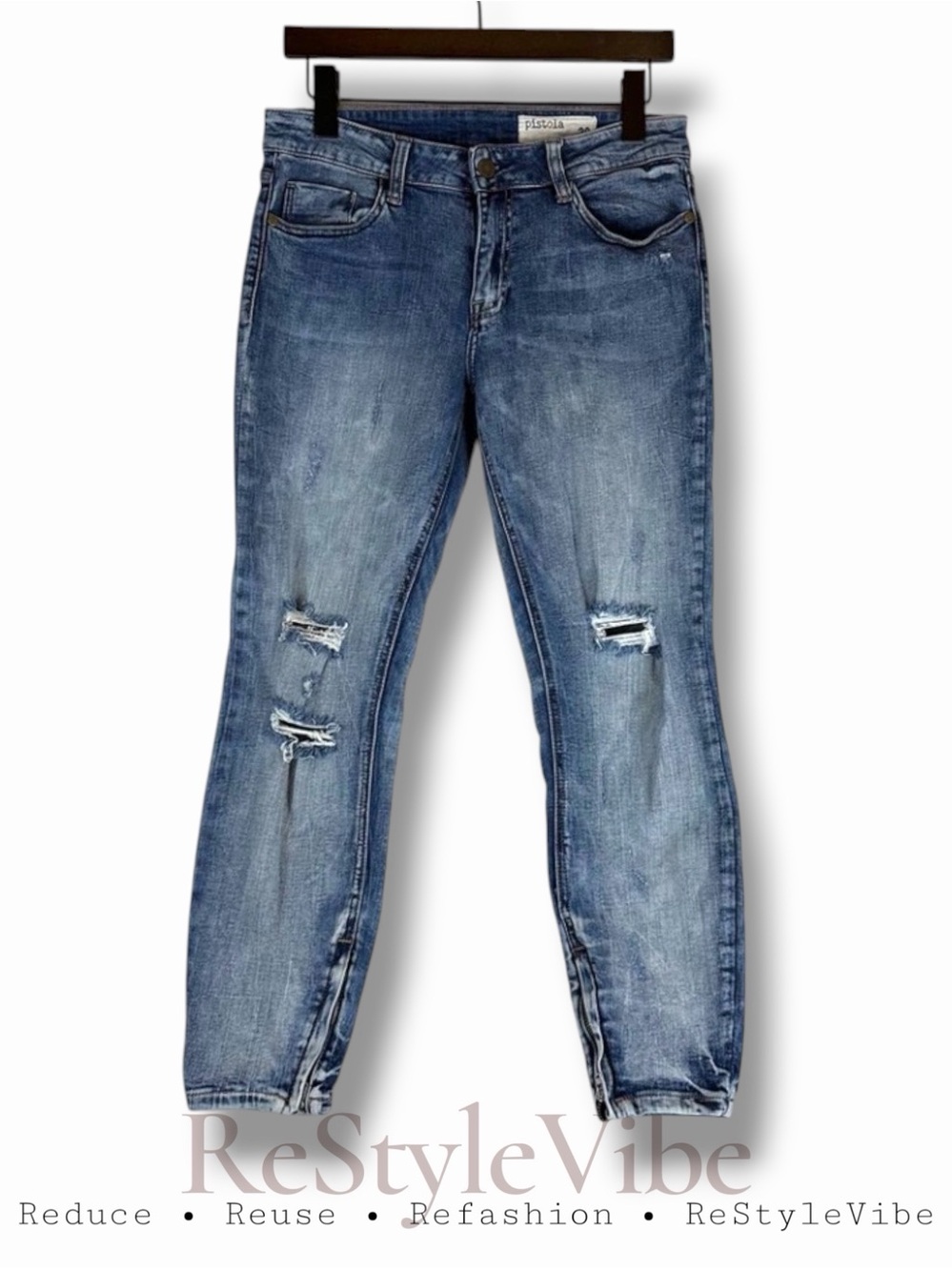 PISTOLA Women’s Size 29 Denim Jeans Ankle Fit Mid Rise Stretch Skinny Distressed